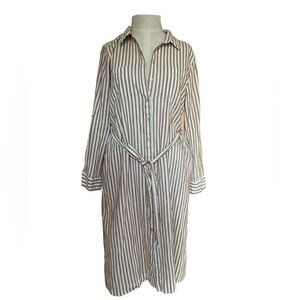 David Lawrence linen blend stripped shirt dress size 16.